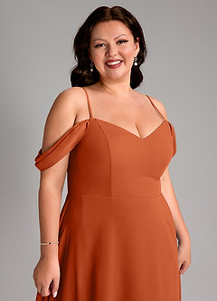 Azazie Marley Brautjungfernkleider Wandelbar A-Linie Schulterfrei Chiffon Kleid Gebranntes Orange image16