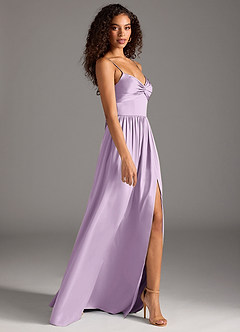 Azazie Zeya Bridesmaid Dresses Frosted Lilac A-Line Pleated Stretch Satin Dress image6