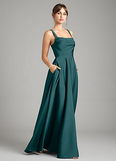 Azazie Shaude Bridesmaid Dresses Pine A-Line Pleated Stretch Satin Dress image6
