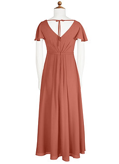 Azazie Peony Junior Clay A-Line Pleated Chiffon Dress image7