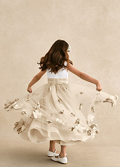 Azazie Vi Flower Girl Dresses Champagne A-Line Sleeveless Tulle Dress image3