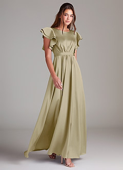 Azazie Daphne Modest brudtärna klänningar Klänning A-Linje Ruched Golvlängd Stretch Satin image3