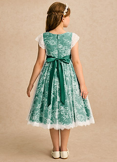 Azazie Maisie Flower Girl Dresses Ivory Emerald A-Line Lace Dress image2