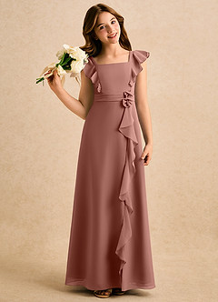 Azazie Soso Girls Formal Robe Demoiselle D'honneur Fillette Robe Trapèze en Mousseline de soie Plissée Rose De Cèdre image1