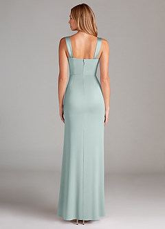 Azazie Denice 신부 들러리 드레스 A라인 주름진 스트레치 새틴 바닥 길이 드레스 image2