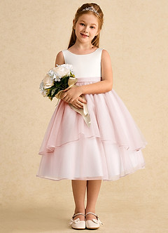 Azazie Rene Flower Girl Dresses Ivory Blushing Pink A-Line Bow Tulle Dress image3