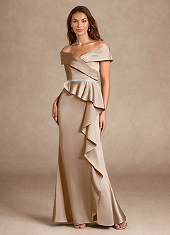 Azazie Dareia Mère de la mariée Robes Robe Sirène en Satin extensible Épaule décolletée Taupe image6