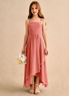 Azazie Twilight Dance Girls Formal Flower Girl Dresses Salmon Pink A-Line Pleated Chiffon Dress image3
