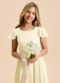 Azazie Cady Junior Lemon Sorbet A-Line Pleated Chiffon Dress image8