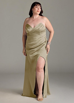 Azazie Yola Bridesmaid Dresses Moss Green Sheath V-Neck Pleated Stretch Satin Convertible Dress image11