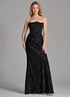 Azazie Ezrena 신부 들러리 드레스 인어 스트랩리스 플로럴 번아웃 바닥 길이 드레스 image3