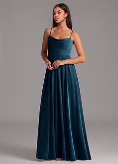 Azazie Elle Abiti da Damigella Abito A-Line in Velluto Con Tasche Topazio Blu image5