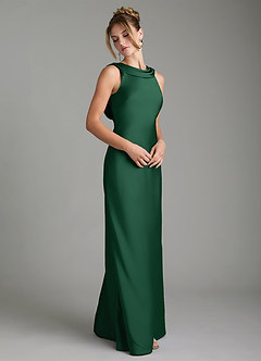 Azazie Aussie Bridesmaid Dresses Dark Green Sheath Pleated Stretch Satin Dress image5