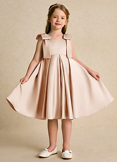 Azazie Guppie vestidos de niña de las flores Vestido de Rosa Inglesa de Satin Mate de Princesa con Plisado image1