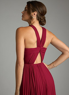 Azazie Afra Essayer des robes à la maison Robe Trapèze en Mousseline de soie Plissée Bourgogne image6