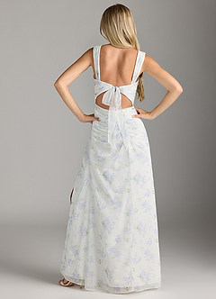 Azazie Jesaphine Bridesmaid Dresses Blue Vintage Floral Sheath Bow Chiffon Dress image8