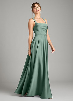 Azazie Shaude Vestidos de damas de honor Vestido de Eucalipto de Satén Elástico de Corte en A con Plisado image7