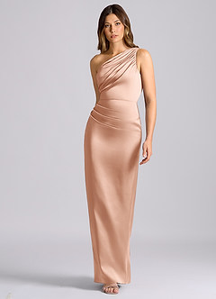 Azazie Akilah Brudtärnklänningar Klä av Sjöjungfru i Stretch Satin Ena axeln Roséguld image4