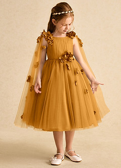 Azazie Staria Flower Girl Dresses Butterscotch Ball-Gown Ruched Tulle Dress image7