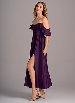 Azazie Anaya Bridesmaid Dresses Grape A-Line Sweetheart Neckline Stretch Satin Convertible Dress image4