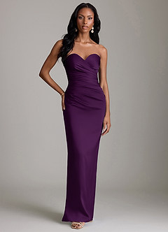 Azazie Sonora Vestidos de damas de honor Vestido de Uva de Satén Elástico de Corte Recto con Sin tirantes image6