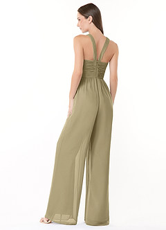 Azazie Berdie Abiti da Damigella Tuta in Chiffon con Scollo Halter Verde Muschio image4