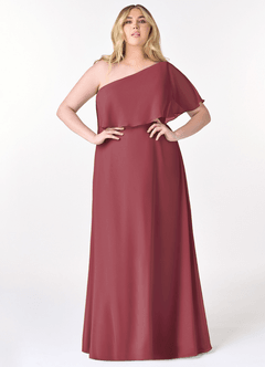 Azazie Lizzy Vestidos de damas de honor Vestido de Merlot de Gasa de Corte en A con Hombro unilateral image8