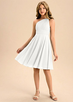 Azazie Charlize Junior White A-Line Pleated Chiffon Dress image1