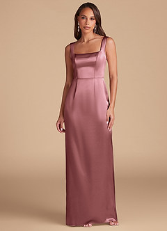 Azazie Flori Bridesmaid Dresses Vintage Mauve Sheath Side Slit Metallic Satin Dress image2