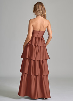 Azazie Faye Bridesmaid Dresses Auburn A-Line Ruched Stretch Satin Dress image7