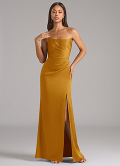 Azazie Marla Bridesmaid Dresses Butterscotch Sheath Strapless Stretch Satin Convertible Dress image3