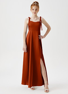 Azazie Rosey Junior Robe Trapèze en Satin extensible Encolure en Forme de Cœur Paprika image5