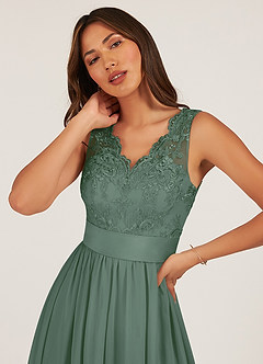 Azazie Gertrude Bridesmaid Dresses Eucalyptus A-Line Lace Chiffon Dress image6
