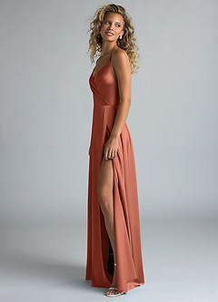 Azazie Davis Bridesmaid Dresses Clay A-Line Pleated Stretch Satin Dress image6