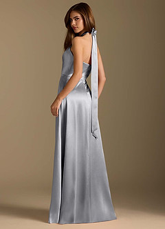 Azazie Tracie Brautjungfernkleider A-Linie Plissee Metallischer Satin Kleid Silber image9
