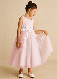Azazie Tillie Flower Girl Dresses Blushing Pink A-Line Lace Tulle Dress image2