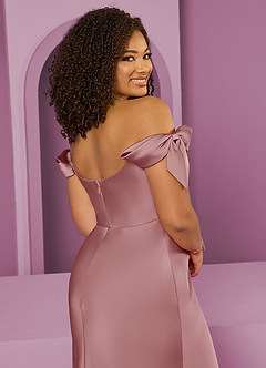 Barbie ♥ Azazie Jurken voor bruidsmeisjes Converteerbaar Jurk van Stretch Satijn met Kolom Off the Shoulder Stoffige Roos image13