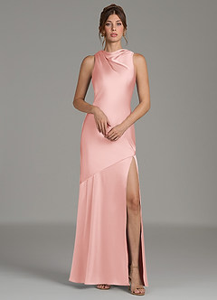 Azazie Kiara Robes de demoiselle d'honneur Robe Sirène en Satin extensible Plissée Rose Poudré image1