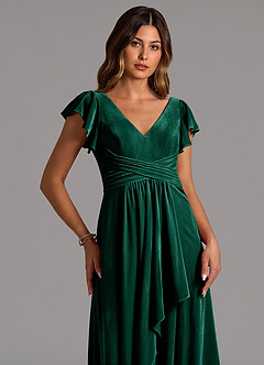 Azazie Omari Bridesmaid Dresses Emerald A-Line Pleated Velvet Dress image2