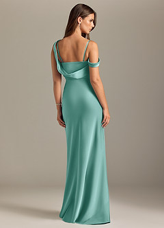 Azazie Madelyn Bridesmaid Dresses Aqua Mermaid Off the Shoulder Stretch Satin Convertible Dress image2