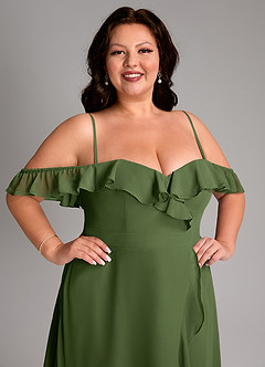 Azazie Lyra Bridesmaid Dresses Olive A-Line Chiffon Convertible Dress image17