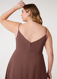 Azazie Daenerys At-home Try On Dresses Champagne Rose A-Line Cowl Chiffon Dress image12