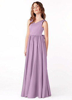 Azazie Hathaway Junior Wisteria A-Line Bow Matte Satin Dress image4