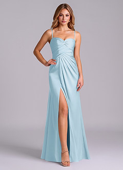 Azazie Sabrine Brudtärnklänningar Klä av A-Linje i Stretch Satin Älskling Halsringning Himmelsblå image5