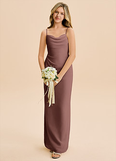 Azazie Mai Junior Vestido de Expresado de Gasa de Corte Recto con Plisado image4