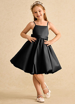 Azazie Davine Flower Girl Dresses Black A-Line Spaghetti Strap Matte Satin Dress image3