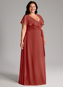 Azazie Lainey Bridesmaid Dresses Terracotta A-Line with Pockets Chiffon Dress image11