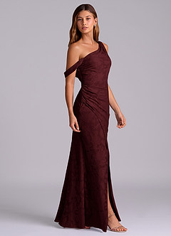 Azazie Madelyn Robes de demoiselle d'honneur Robe Sirène Convertible en Blumen-Burnout Ue épaule Cabernet image5