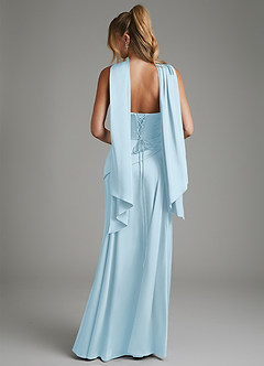 Azazie Gabriela Bridesmaid Dresses Sky Blue A-Line Corset Stretch Satin Dress image2