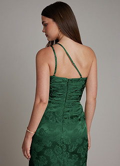 Azazie Mishka Vestidos de damas de honor Vestido de Jacquard Verde Bosque de Jacquard Floral de Corte Recto con Hombro unilateral image2